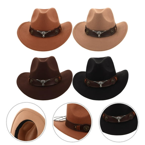 TABLZONE Western Hat Set for Men and Women, Wool Blend, Multi-Color, 4 Pieces Pack