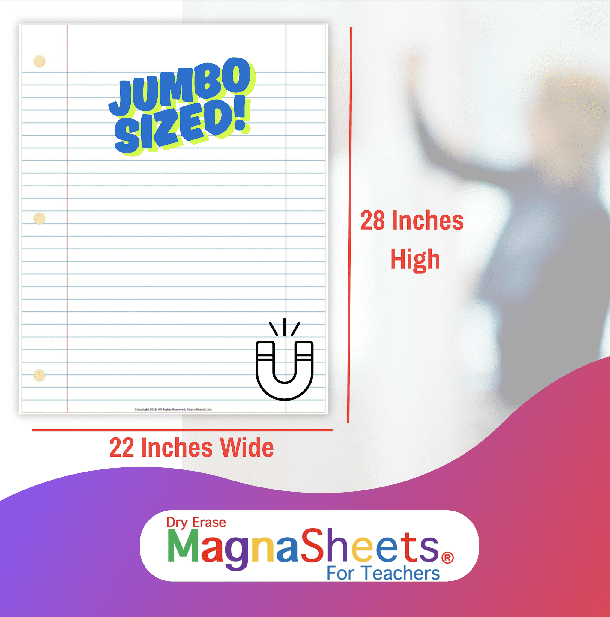 MAGNASHEETS Jumbo Magnetic Dry Erase Notebook Paper for Teachers Classrooms 22x28 Inches