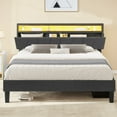 thumbnail image 2 of Dextrus Queen Size LED&Upholstered Headboard Bed Frame, No Box Spring Needed, Grey, 2 of 7