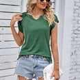 thumbnail image 2 of Camisa de manga corta de mujer Cuello en V Camisa de manga acanalada de moda de color puro Top para fiesta de trabajo diario, 2 of 8