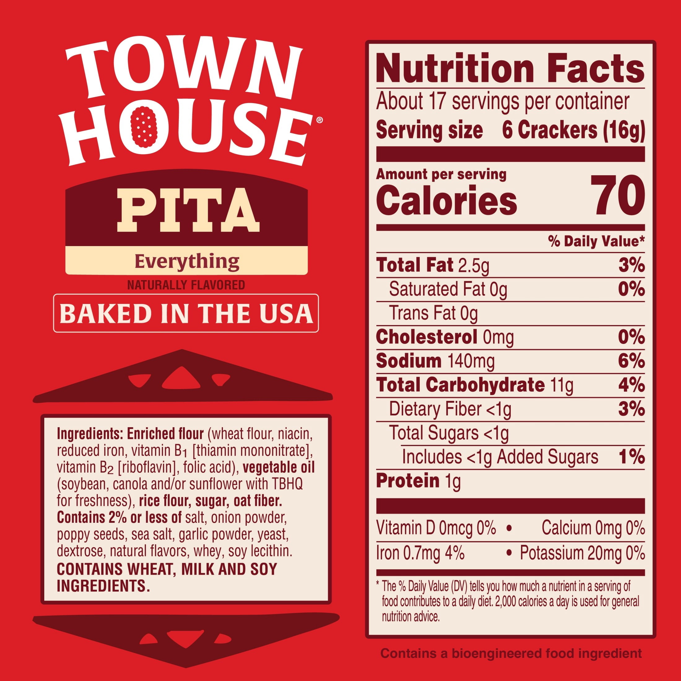 (3 pack) Town House Pita Everything Flavor Oven Baked Crackers, Salty Snacks, 9.5 oz
