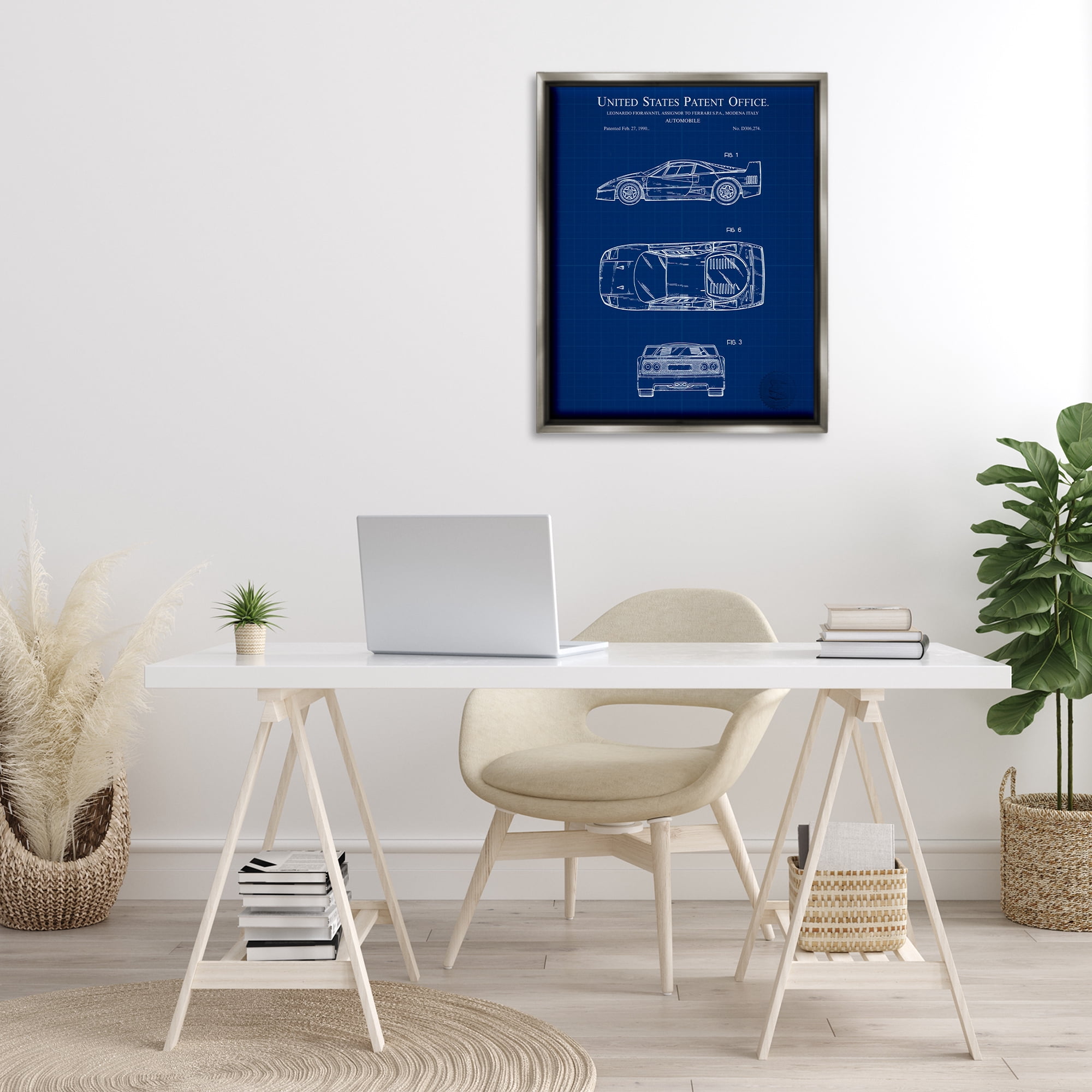 Stupell Industries Automobile Car Blueprint Transportation Painting Gray Floater Framed Art Print Wall Art, 25 x 31
