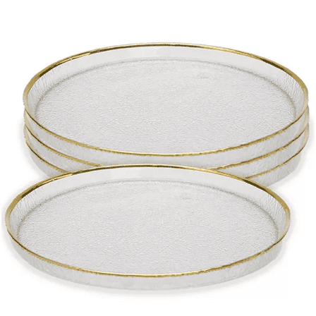 Glass Charger Plates with Gold-Tone Border Design, 3 Pack