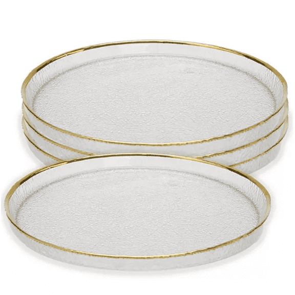 Glass Charger Plates with Gold-Tone Border Design, 3 Pack