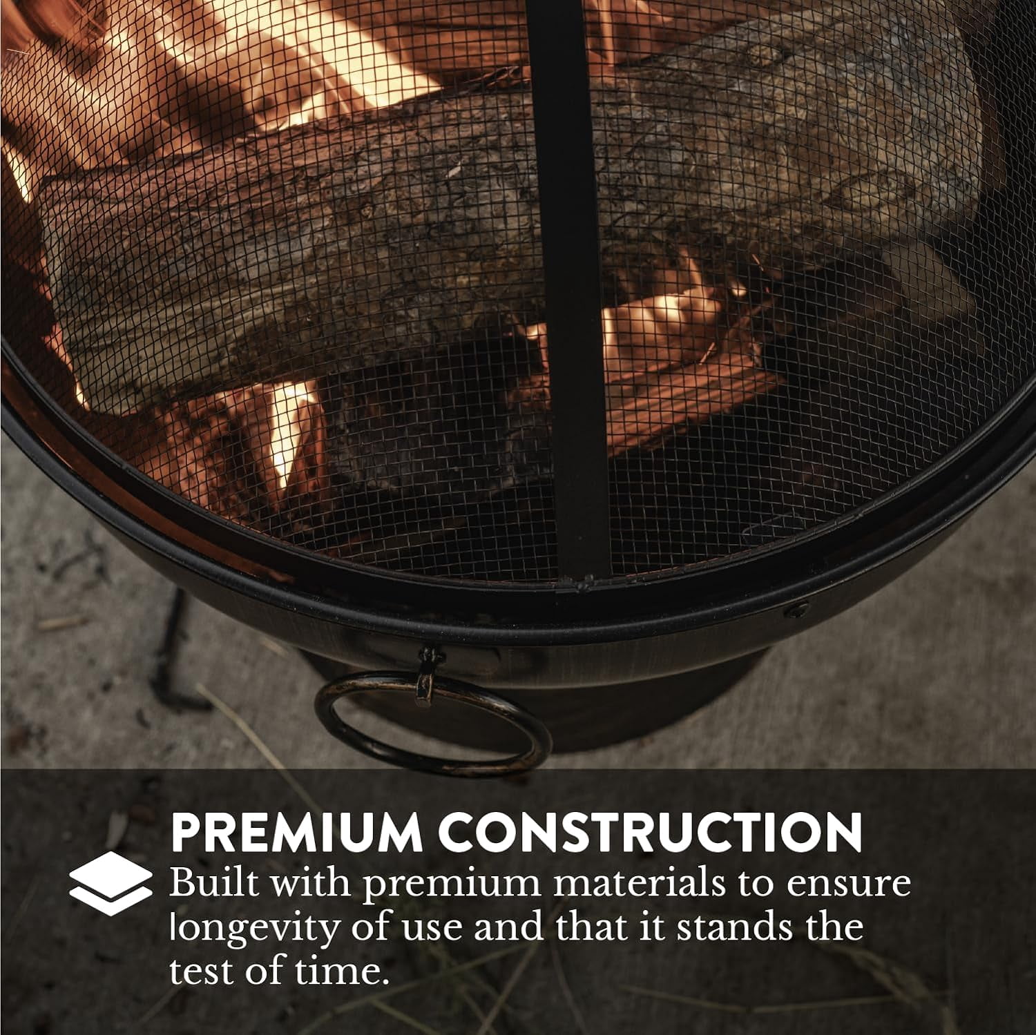GasOne 22 in Round Outdoor Fire Pit – Wood Burning Fire Pit with Mesh Lid and Fire Picker – Durable