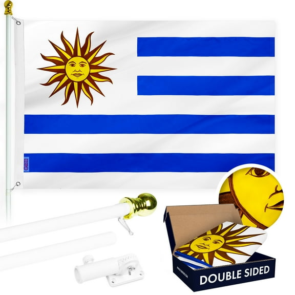 G128 Combo Pack: Flag Pole 6Ft White Tangle Free & Uruguay Uruguayan Flag 3x5FT Double Sided Embroidered
