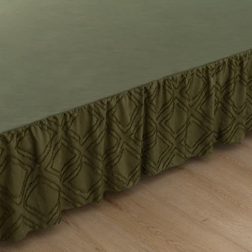 Bed Skirt Queen Size Ruffled Bed Skirt with Split Corners, 18 Inch Drop Dust Ruffle Bed Skirts with Platform, Tufted Boho Bed Skirting Queen Size, Square, Green, 18" Queen