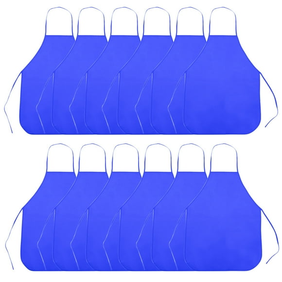 (Price/12 Packs)Opromo 12 Pack Non-Woven Fabrics Unisex Colorful Kids Apron for DIY Painting Artist-NavyBlue-M