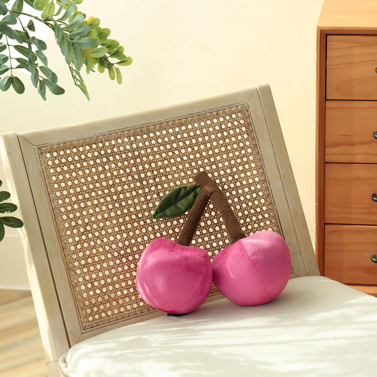 Phantoscope Soft Cherry Shaped Throw Pillow, 3D Fruit Decorative Plump Cushion for Kids Room, Nursery, Couch & Bed, 12-Inch Pink, 1-Pack