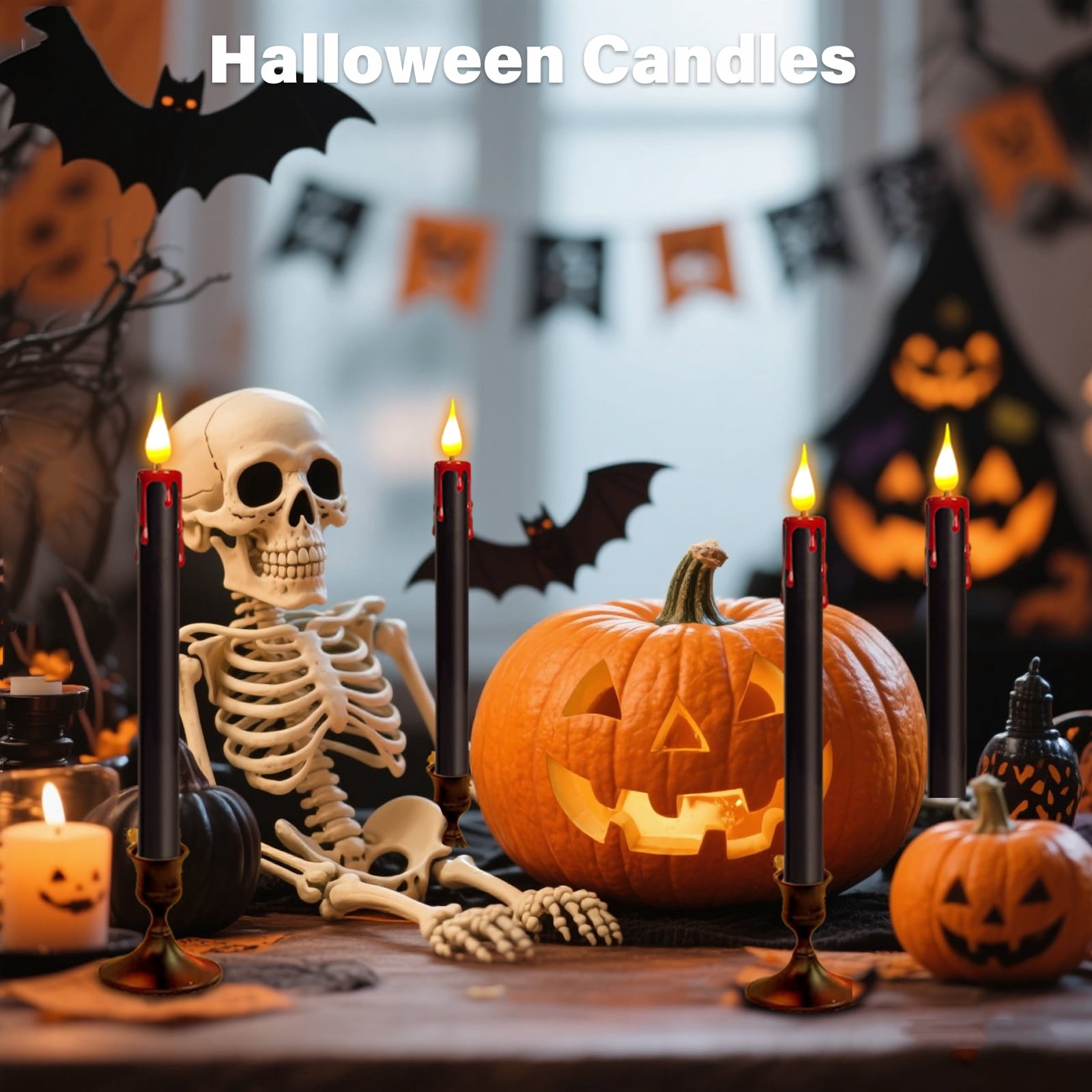 Black Flameless Candles, 6 Pcs 9.8" Flickering Halloween Taper Candles with Remote & Timer, Dimmable LED Candles Battery Operated, Electric Candle Sticks for Party Halloween Decor