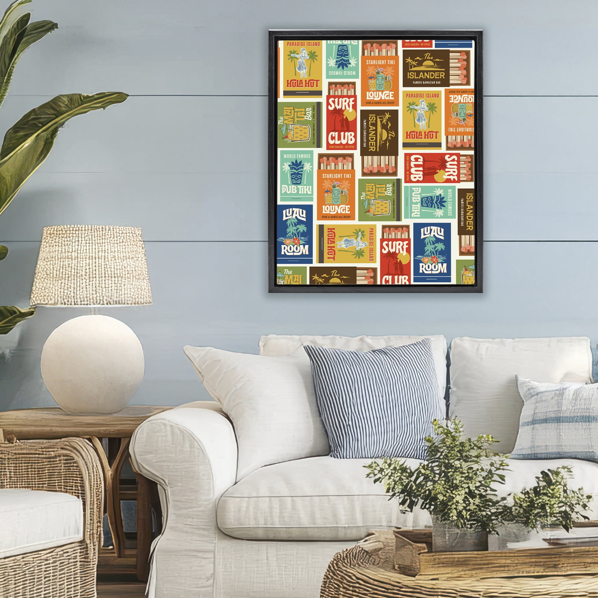 Stupell Industries Vintage Tropical Match Boxes Black Framed Floater Canvas Wall Art, design by Emily Dumas