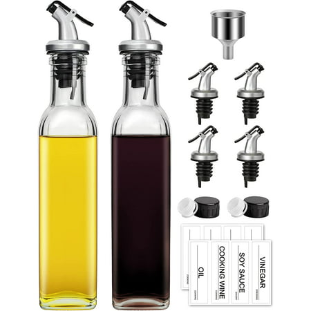 

GMISUN Clear Glass Oil and Vinegar Dispenser Set 8oz Kitchen Olive Oil Container Jar with Non-Drip Spout Sealed Caps Funnel Labels and 2 Pack