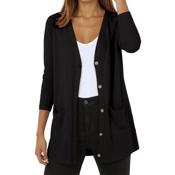 DHFJKG Women's Knit Cardigan Solid Color Long Sleeve Buttons Open Front V Neck Lightweight Cover Up Casual Loose Fit Long Cardigan Sweater For Fall Winter Trendy Jackets