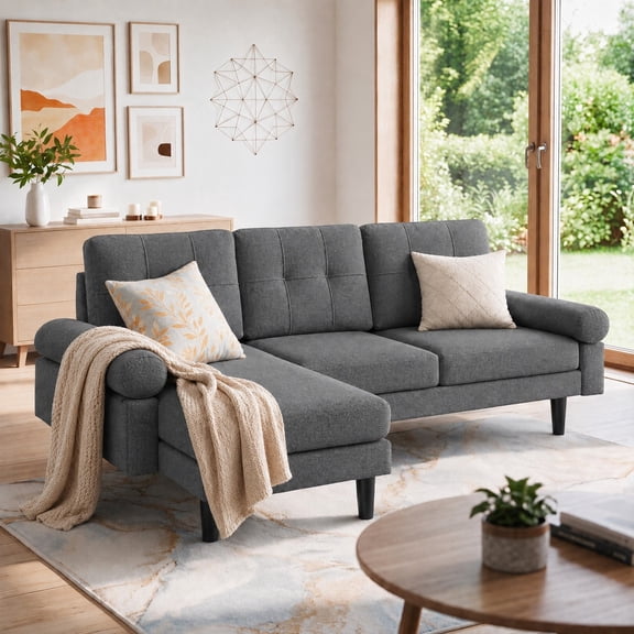 Lofka 80" Small L Shaped Sectional Sofa, Gray 3-Seat Couch with Left Facing Chaise for Apartment, Living Room and Office