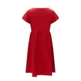thumbnail image 5 of up to 60% off Gifts Usmixi Formal Dresses for Women Casual High Waist Pleated Swing Cotton Linen Tunic Dresses with Pocket Round Neck Short Sleeve Solid Summer Midi Dress Red XXL, 5 of 5