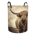 thumbnail image 2 of PHELIKA Long Horns Highland Cow Standing In Field 01 Laundry Basket 65L Large Foldable Round For Dirty Clothes Toy Storage, 2 of 6