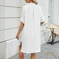 thumbnail image 5 of Wdfiry Women's T-shirt Dress Notched Neck Button Side Slit Dress Solid Color Loose Casual Half Sleeve Mini Dresses, 5 of 5