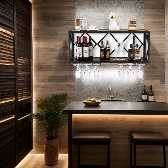Resenkos Wall Mounted Wine Rack for 39 Bottles and 12 Glasses, Wine Storage Racks, Bar Cabinet, for Kitchen Dining Room