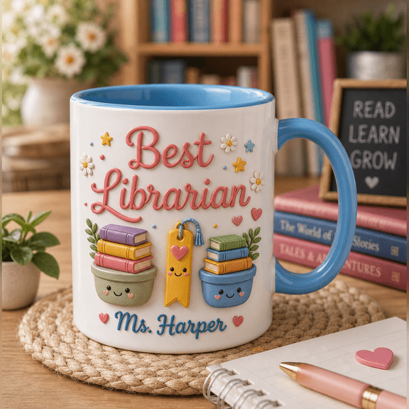 Coffee Mug Best Librarian Personalized Ceramic Desk Cup for Teacher Appreciation