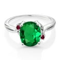 thumbnail image 2 of Gem Stone King 925 Sterling Silver Green Nano Emerald and Red Created Ruby 3 Stone Ring for Women (2.03 Cttw, Oval 10X8MM, Gemstone May Birthstone, Size 6), 2 of 4