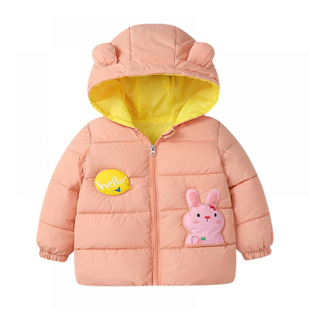 Winter Warm Baby Kids Girls Cute Cartoon Hooded Rabbit Ear Coat Jacket Outerwear 