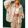 thumbnail image 5 of sicmoss Women's White Checkered Oversized Sherpa Jacket Fuzzy Warm Winter with Pockets, 5 of 6