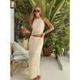 thumbnail image 6 of Women 2 Piece Maxi Skirt Set Y2k Lace Up Back Tank Top Flowy Ruffle Long Skirt Outfits Going Out Beachwear Milky M, 6 of 8