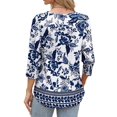 thumbnail image 4 of Womens Tops 3/4 Sleeve with Buttons Dressy Casual Blouses Summer Beach Vacation Outfits Blue XXL, 4 of 6