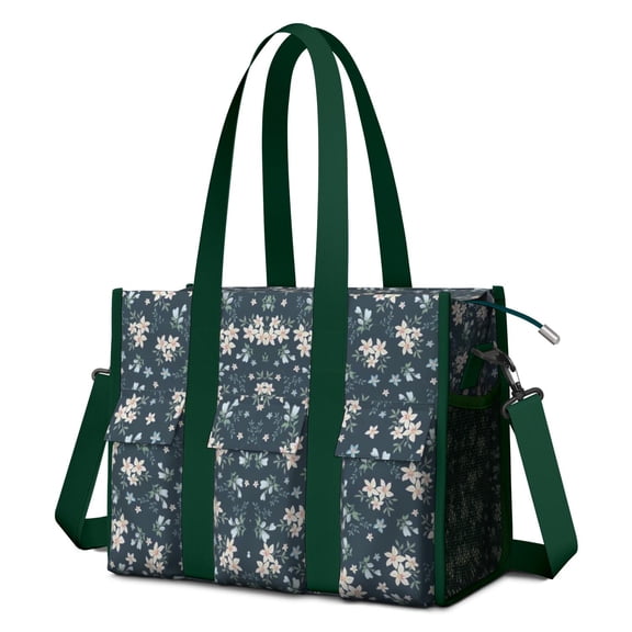 Teacher Tote Bag,Pioneer Flower Floral Print Pattern Teacher Utility Tote Bag,Large Work Tote Bags for Women with Multiple Pockets,Top Zipper Closure,13.8x10.6x6.7 Inch