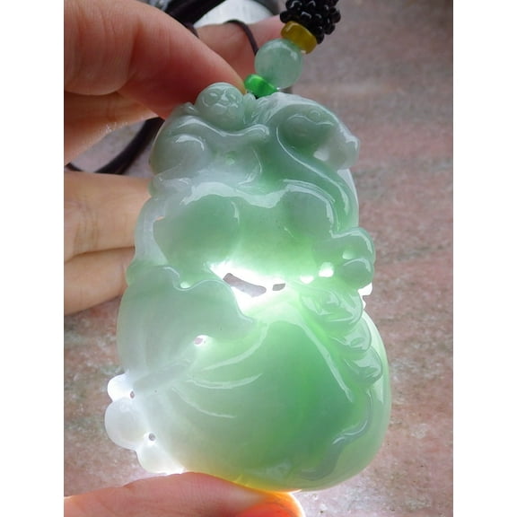 Green Lavender Natural A Jade jadeite Pendant Horse Monkey Coin Bag Necklace 684993 TN