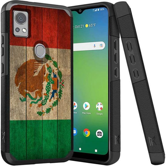 ANJ  Shockproof Dual Layer Slim Hard Case   Tempered Glass Cover Compatible with Icon 5, AT&T Motivate 4 - Mexican Flag on Wood