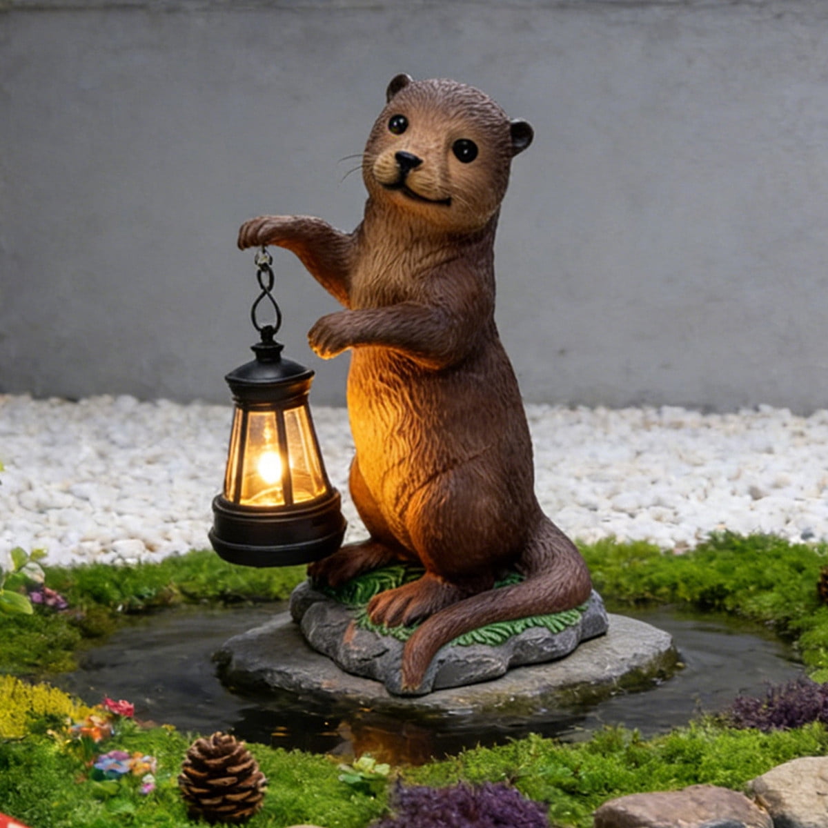 Solar Garden Statues Otters Figurine Outdoor Lights, IP44 Waterproof, 7.8Inch Resin Patio Lawn BalconyDecorations Outdoor, Garden Decor Unique Birthday Housewarming Gifts for Mom,Brown