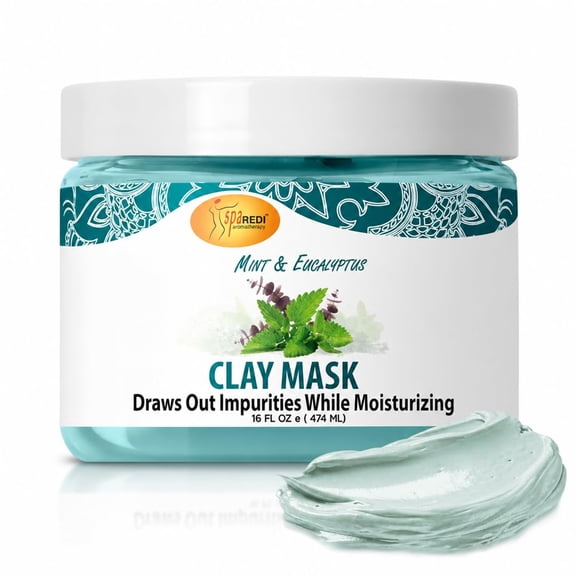 SPA REDI - Clay Mask, Mint and Eucalyptus, 16 Oz - Pedicure and Body Deep Cleansing, Skin Pore Purifying, Detoxifying and Hydrating