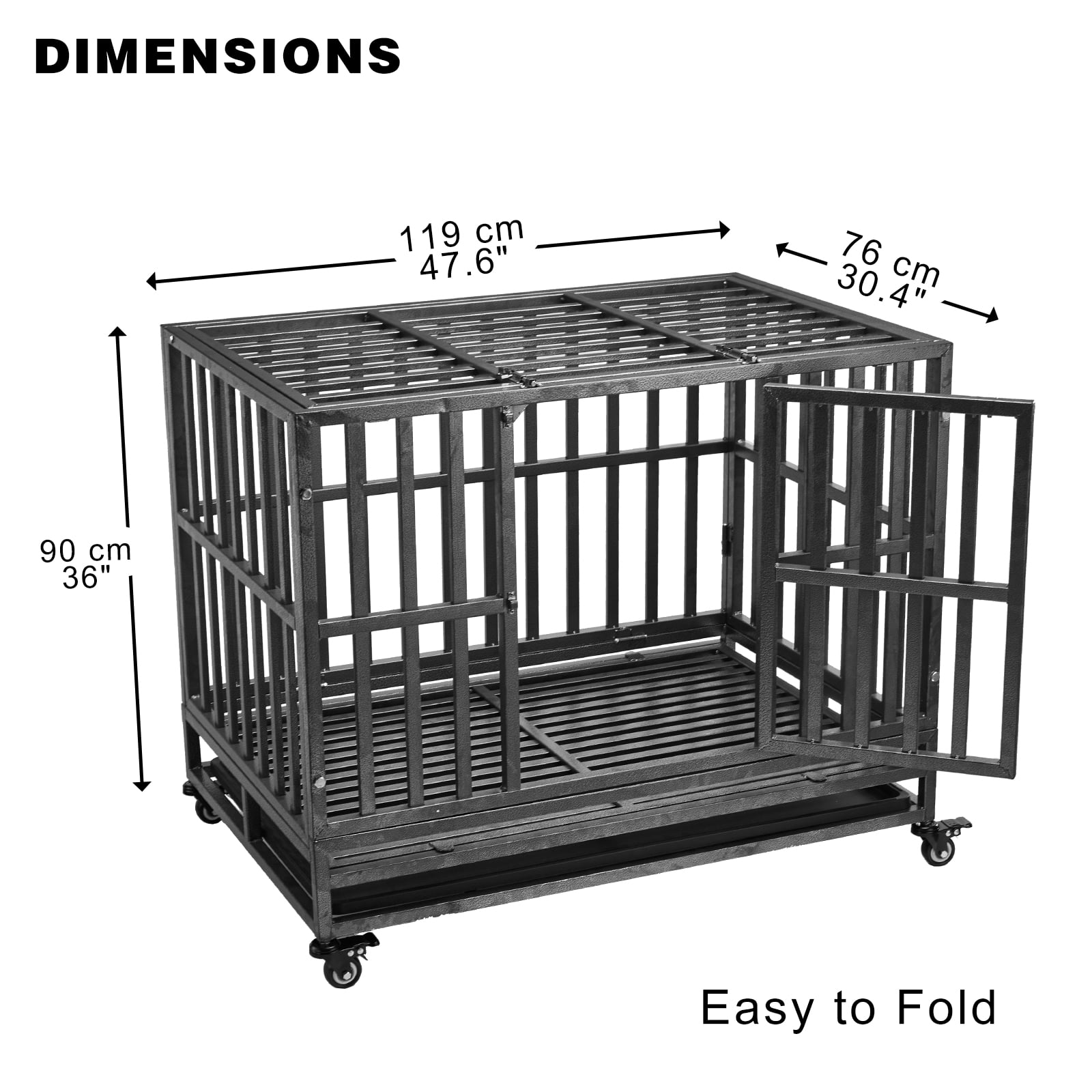 48 Heavy Duty Indestructible Dog Crate with Lockable Wheels