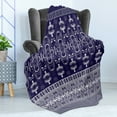 thumbnail image 4 of Navy Blue Soft Flannel Fleece Throw Blanket, Tribal Ehnic Style Floral Horizontal Design Image Artwork, Cozy Plush for Indoor and Outdoor Use, 70" x 90", Pale Blue Dark Blue, by Ambesonne, 4 of 5