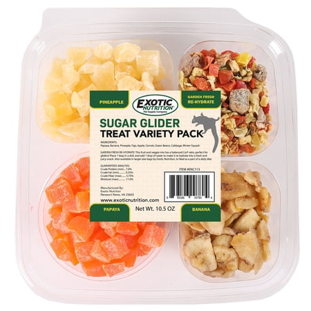 Sugar Glider Treat Variety Pack (9.5 oz.) - Healthy Natural Sugar Glider Treat Assortment - Dried Pineapple, Dried Banana, Dried Papaya, Re-Hydrate - Sampler Variety Value Package