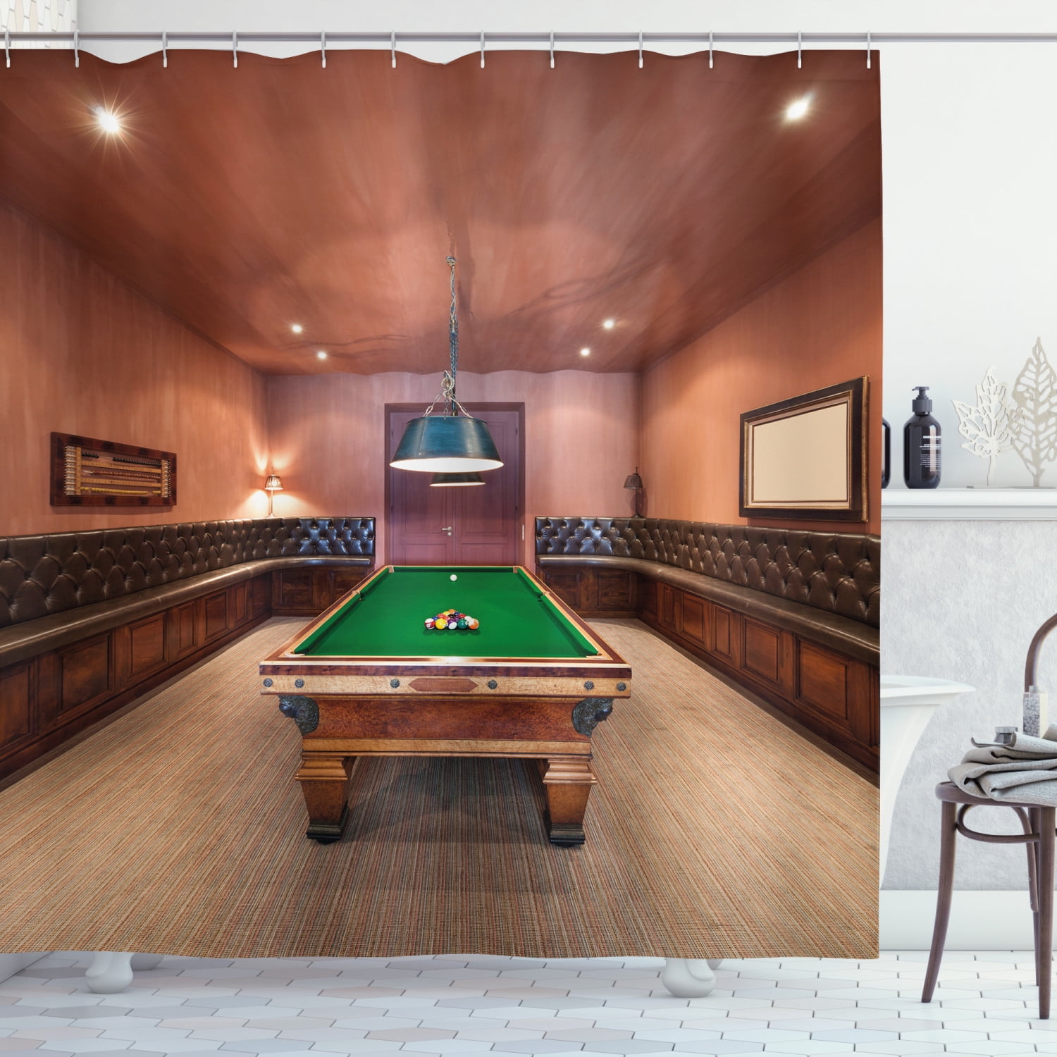 Ambesonne Modern Shower Curtain, Pool Table Billiard, 69"Wx84"L