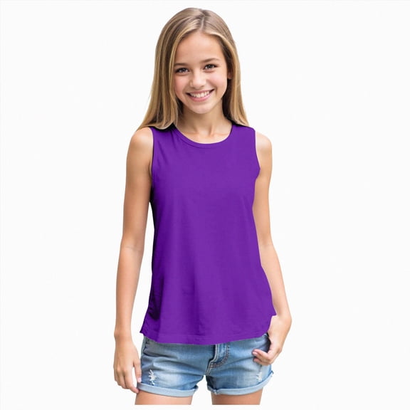 TOWED22 Girls Tank Tops Flowy Loose Fit Sleeveless Shirts Basic Casual Summer Tunic Tops(Dark Purple,S)