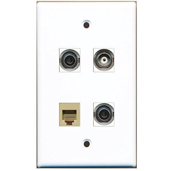 RiteAV - 1 Port Phone RJ11 RJ12 Beige 2 Port 3.5mm 1 Port BNC Wall Plate
