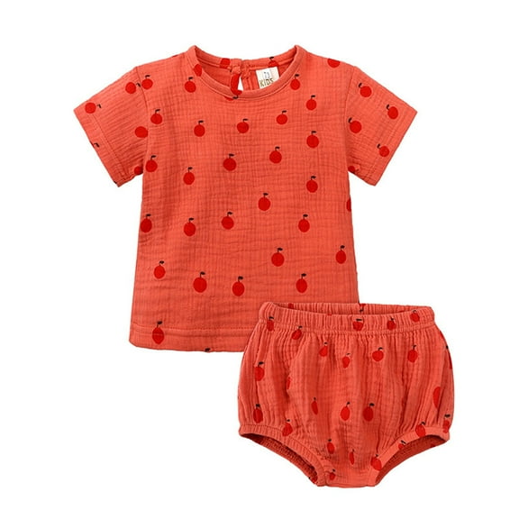 Odeerbi Infant Boys Girls 2 Piece Outfits Cotton T-shirt Bloomers Set Summer Clothes Fashion Casual Short Sleeve Turndown Collar Botton Tops Solid Color Short Pants Sets Red