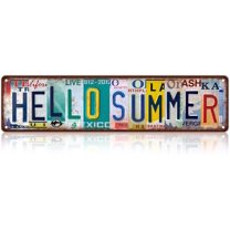 Vintage Hello Summer Metal Tin Signs Street Signs Man Cave Wall Decor 16 x 4 Inches