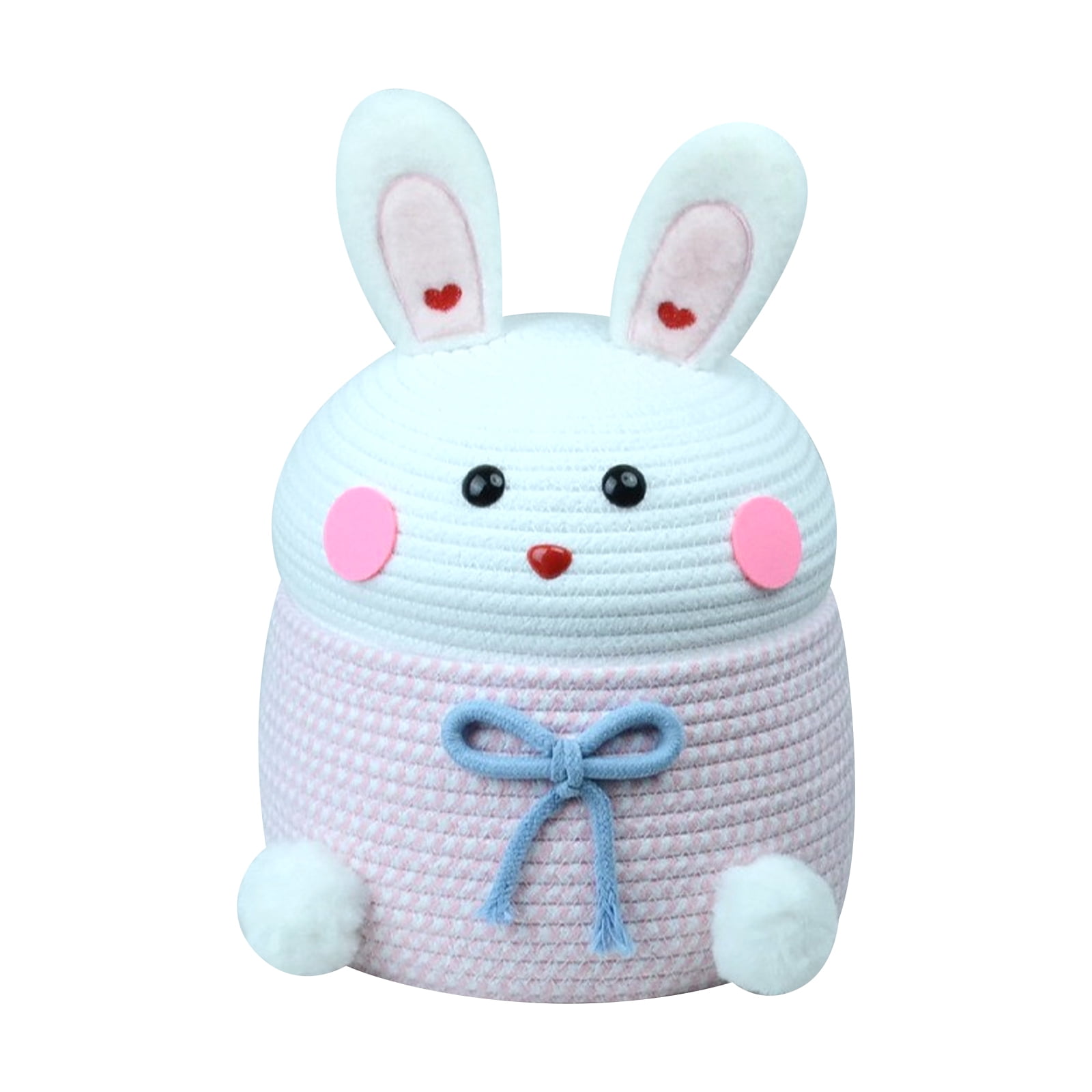 Easter Bunny Ear Cotton Yarn Storage Basket Handmade Knitting Basket for Snacks and Toy Organizer Cute Rabbit Decorative Box for Spring Holiday A