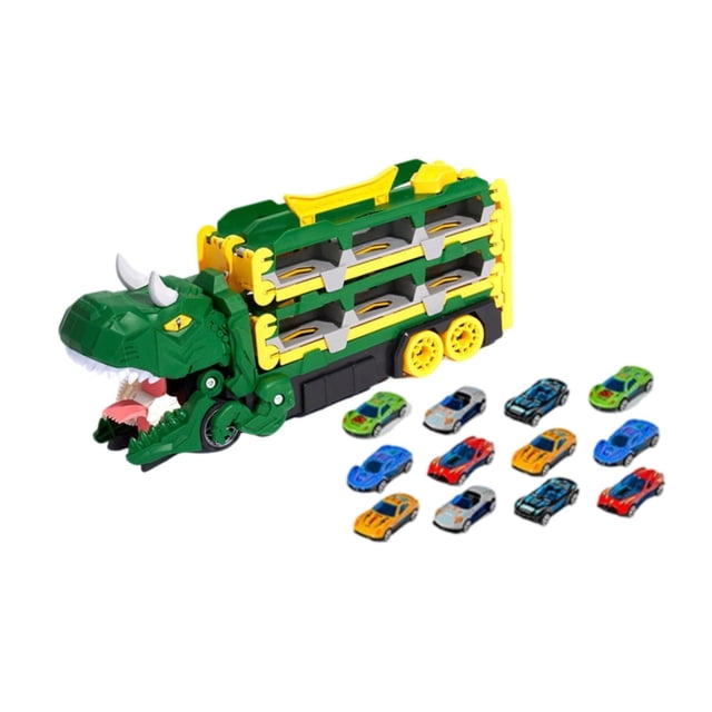 Camión transportador dinosaurios, juguete pista para dinosaurios, juguete educativo divertido para niños 3 años, artículos para verde