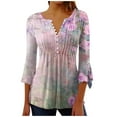thumbnail image 2 of hxobax Women Vintage Floral Tunic Blouse Ruffle 3/4 Sleeve Tshirts V Neck Button Shirts Pleated Tops, 2 of 5