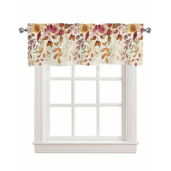 Eucalyptus Sunflower Linen Curtain Valance for Bedroom/Bathroom/Kitchen/Living/Dining Room Windows, Fall Botanical Rustic Weeping Leaves Pocket Topper Drapes Decorative Cafe Drapery Panel 42"x12"