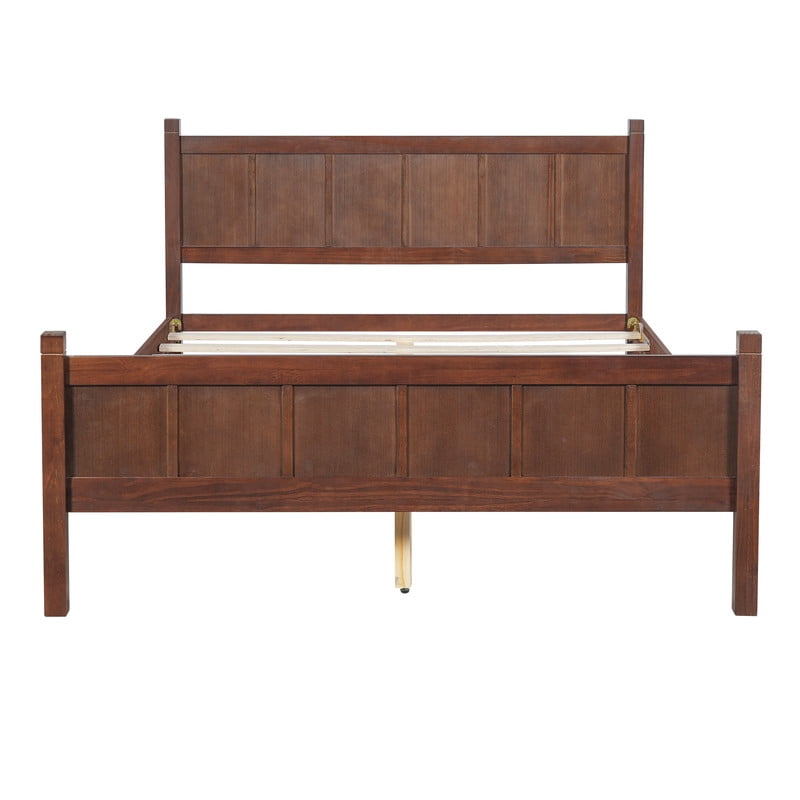 Queen Size Farmhouse Platform Bed with Flat Panel Designed Headboard & Footboard, Minimalist Wood Bed Frame with Under-Bed Storage