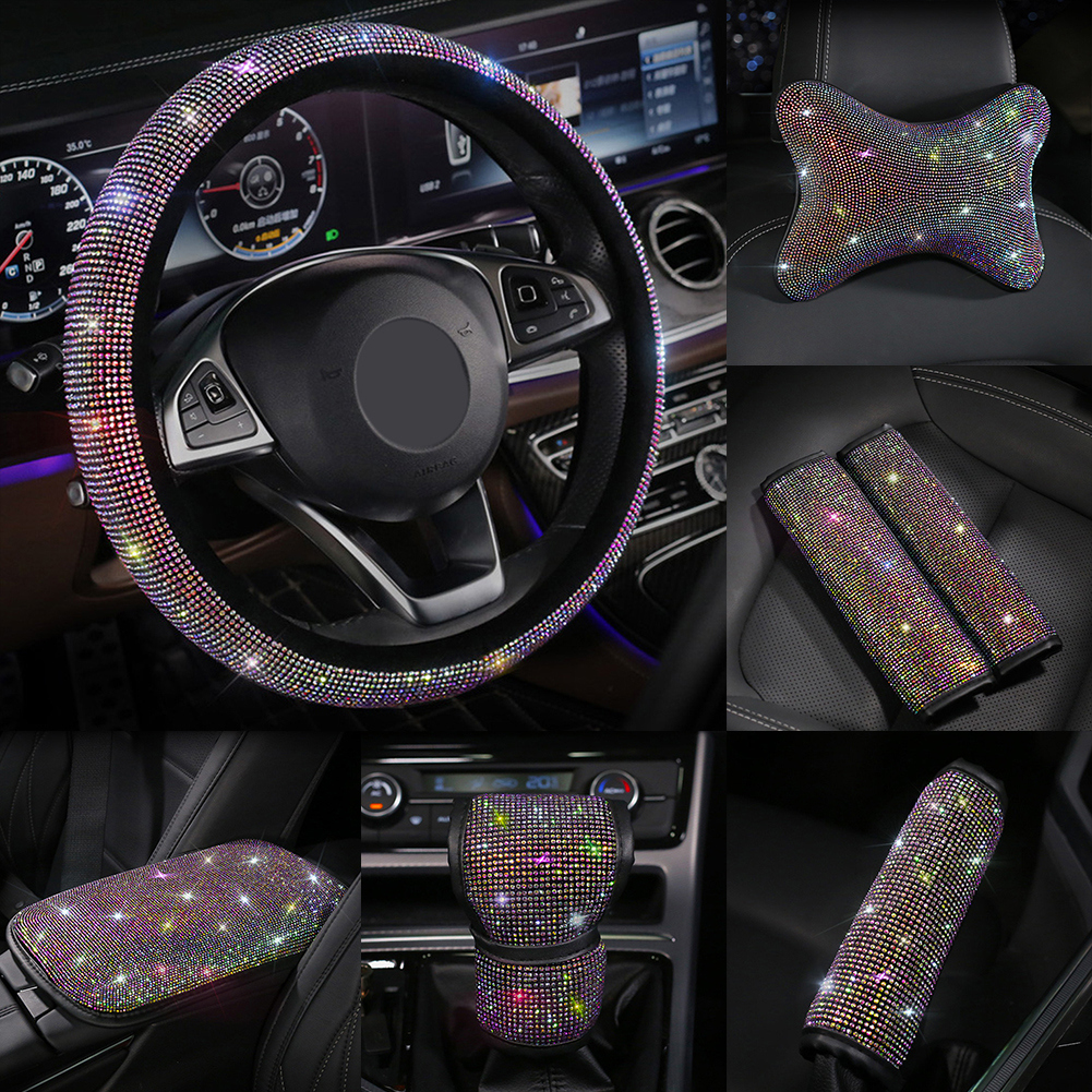 Flmtop Rhinestones Car Steering Wheel Gear Shift Cover Pad Auto Interior  Accessories
