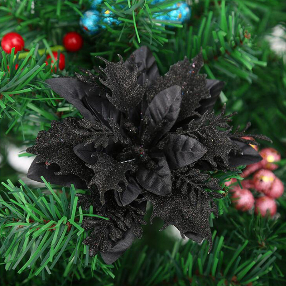 Set of 5 Poinsettia Artificial Flowers Assorted Glitter Silk Flower