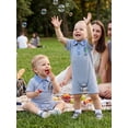 thumbnail image 6 of BemeyourBBs Newborn Baby Boy Fishing Outfit Infant Baby Boy Summer Clothes Waffled Stripe Romper One Piece Stripe Embroidery Buttons Turn Down Collar Short Sleeve Bodysuit Jumpsuit, 6 of 9