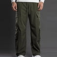 thumbnail image 6 of Men'S Cargo Pants With Multi-Pockets Straight Wide Leg Open Bottom Baggy Drawstring Jogger Sweatpants Hiking Pants, 6 of 9